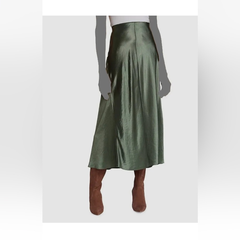 NWT $347 Vince Women's Green Raw Edge Panelled Satin Slip Skirt Size XXL